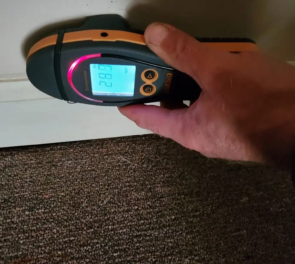 Moisture detection at baseboard during Storm Damage Restoration in Bristol